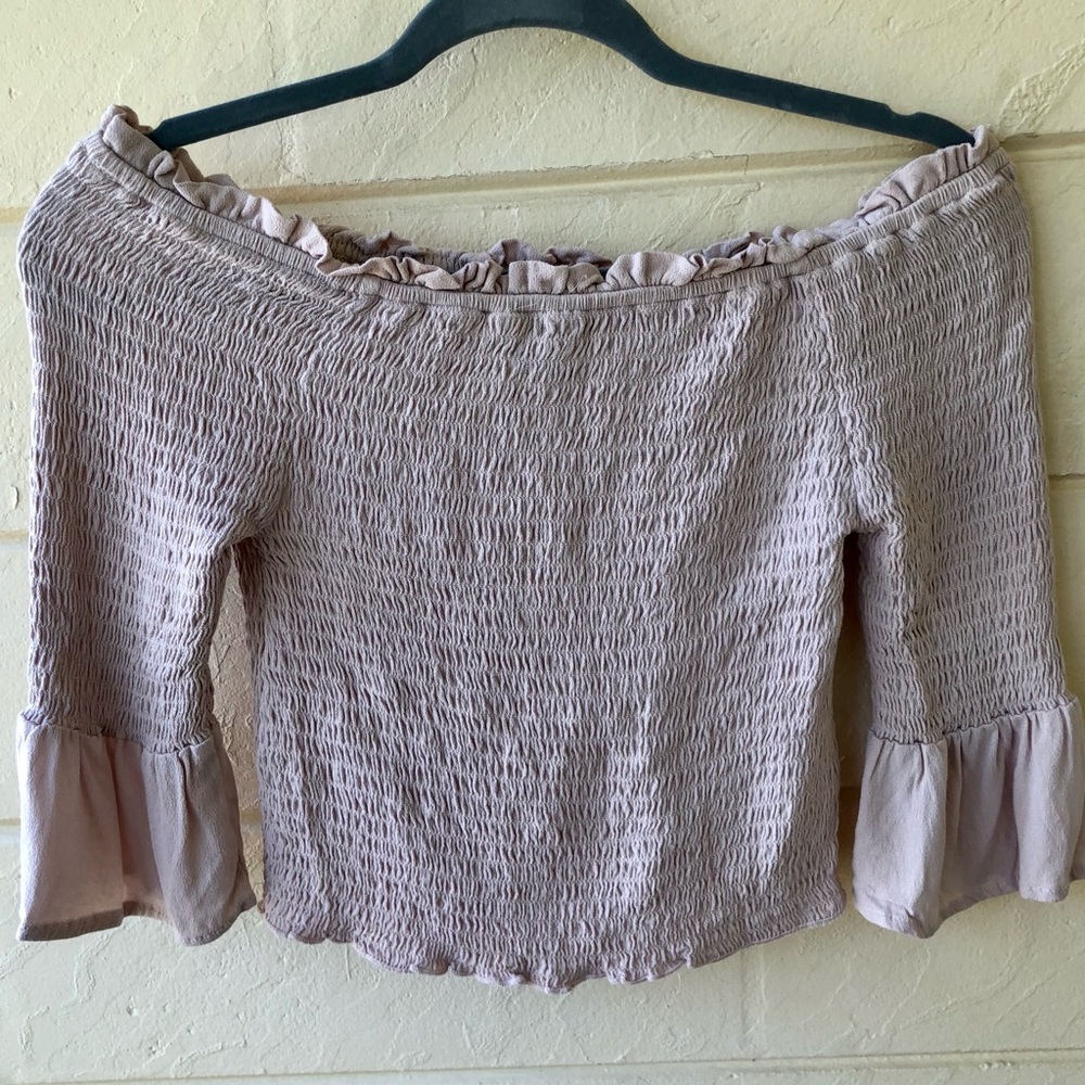 PacSun Kendall & Kylie Off Shoulder Smocked Crop Top w/ Smocked & Flowy Sleeves